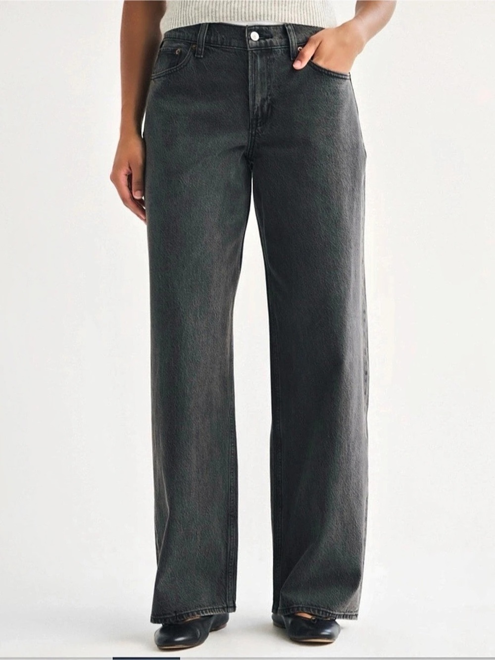 Abercrombie Curve Love High Rise Wide Leg Jeans Washed Black 28 Long